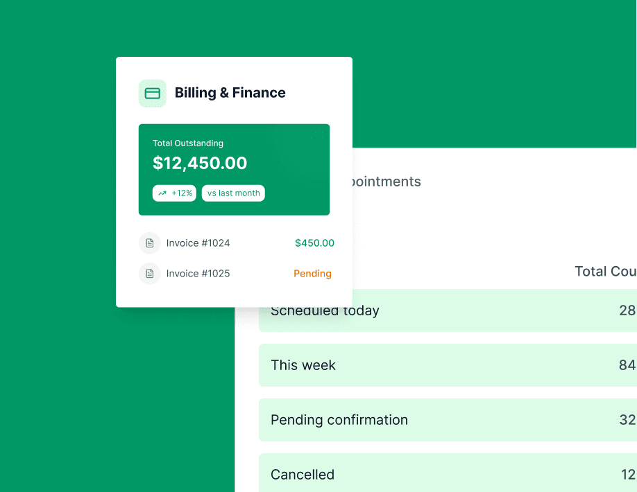 Billing & Finance - Invoicing and financial reporting